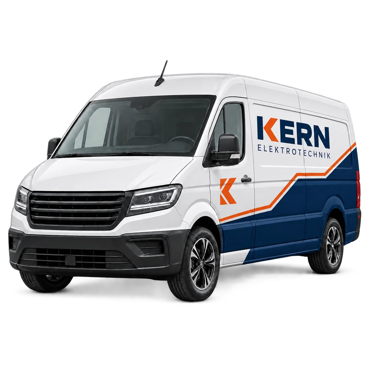 Transporter mit dunkelblauer und orangefarbener Musterbeschriftung für KERN Elektrotechnik