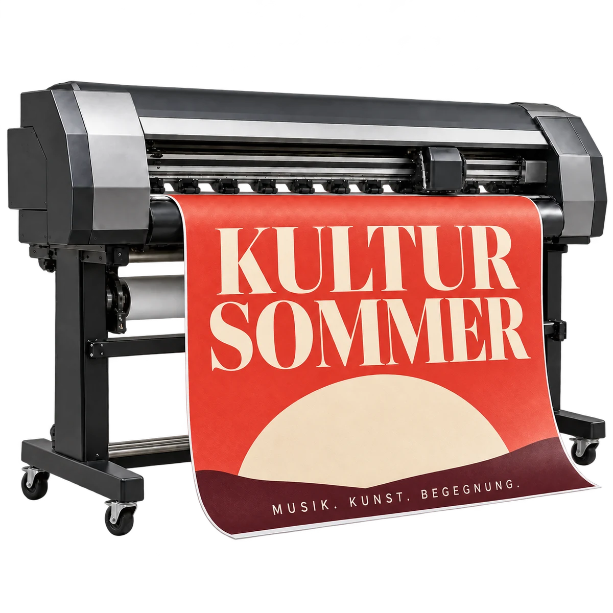 Großformatdrucker mit korallroter und cremefarbener Kultur-Sommer-Kampagne